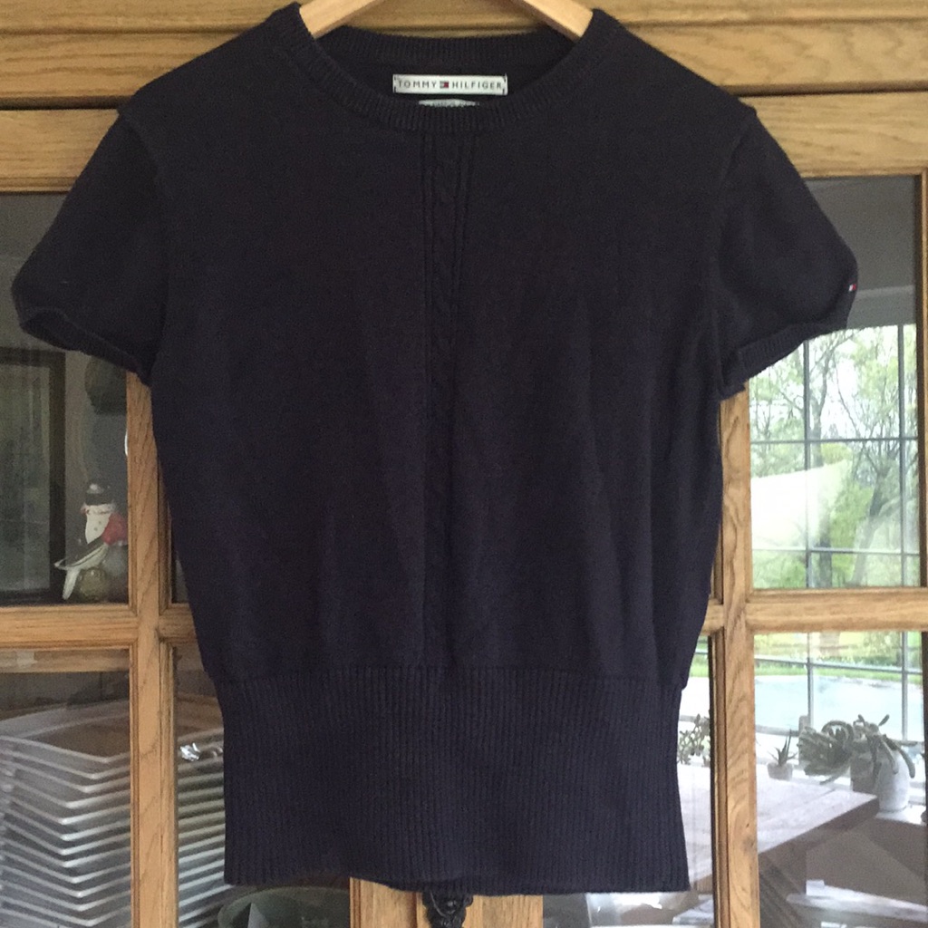 Tommy Hilfiger Navy Blue Knit Detail Top S | Coastal Grandmother Aesthetic